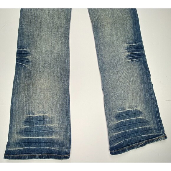 Y2K Vintage Bonage Juniors Women 9/10 Rainbow Embroidered Jeans Blue Low Rise - Picture 12 of 16